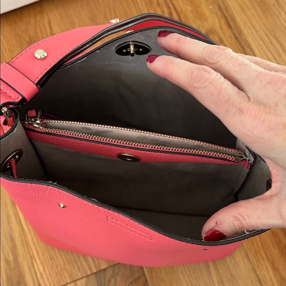 Kate Spade Marti Convertible Pebbled Leather bucket bag in carnation pink - Picture 10 of 16